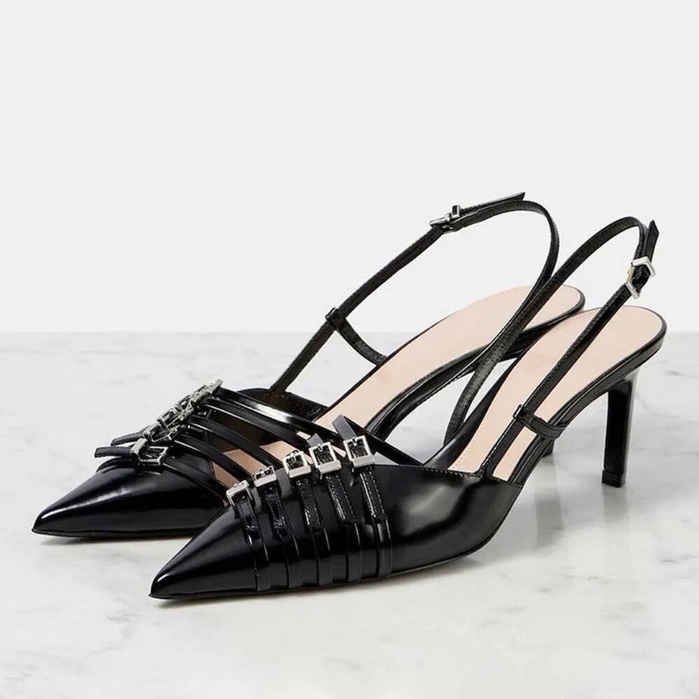 NEW Gucci Seraphine Leather Black Slingback Pumps size 39 Retail $1450